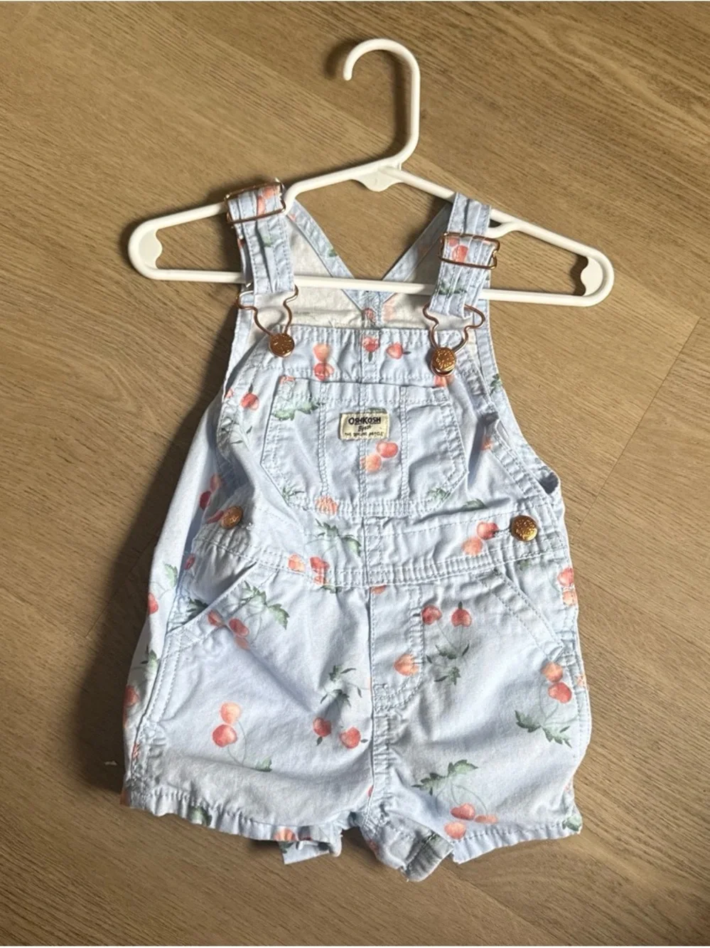 OshKosh B'gosh Light Blue Cherry-Print Shortalls